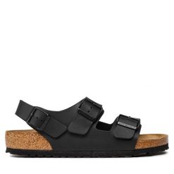 Sandały Birkenstock. Czarne sandały damskie Birkenstock, bez wzorów, bez obcasa, na płaskiej podeszwie, bez zapięcia. Za 449.99 zł.