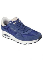 Buty Skechers Uno Vintage Dayz. Niebieskie eleganckie półbuty Skechers, z materiału, biznesowe, bez zapięcia. Za 338.00 zł.