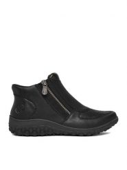 Rieker Botki CEO-59558-00 Czarny. Czarne botki damskie Rieker, ze skóry, bez obcasa, na płaskiej podeszwie, bez zapięcia. Za 389.99 zł.