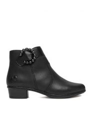 Rieker Botki CEO-Y0797-00 Czarny. Czarne botki damskie Rieker, ze skóry, bez obcasa, na słupku, bez zapięcia. Za 319.99 zł.