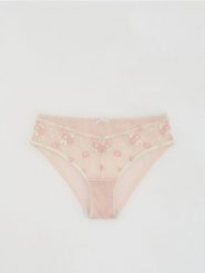 Majtki figi z haftem - beżowy. Brązowe figi damskie Reserved, l, bez wzorów. Za 49.99 zł.