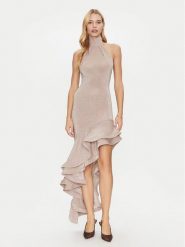 Simona Corsellini Sukienka koktajlowa P25CEAB05701 Złoty Slim Fit. Żółte sukienki damskie SIMONA CORSELLINI, bez wzorów, z syntetyku, wizytowe, bez kołnierzyka, bez ramiączek. Za 1,089.00 zł.