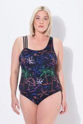 Damskie Strój kąpielowy plażowy wzór miękkie miseczki. Czarne kostiumy jednoczęściowe damskie Ulla Popken, plus size, bez wzorów, z elastanu, plus size, do pływania. Za 239.99 zł.