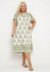 Zielona Wiskozowa Sukienka ze Wzorem Boho Ellivra. Zielone sukienki damskie Born2be, na co dzień, xl, z aplikacjami, z jeansu, boho, bez kołnierzyka, bez ramiączek, midi. Za 64.99 zł.