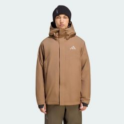 Ocieplana kurtka dwuwarstwowa Terrex Multi CLIMAPROOF. Brązowe kurtki męskie Adidas, l, bez wzorów, z elastanu, eleganckie, z kapturem. Za 1,079.00 zł.