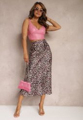 Fuksjowo-Czarna Spódnica High Waist ze Zwierzęcym Printem i Gumką w Talii Dimella. Czerwone spódnice damskie Renee, m, bez wzorów, z wiskozy, eleganckie, z podwyższonym stanem, midi, dopasowane. Za 74.99 zł.