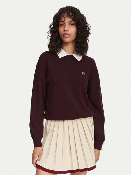 Lacoste Sweter AF4158 Brązowy Regular Fit. Brązowe swetry damskie Lacoste, bez wzorów, z bawełny, bez kołnierzyka, bez ramiączek, bez kaptura. Za 651.99 zł.