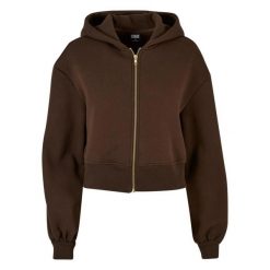 Krótka Bluza Damska Z Kapturem Zapinana Na Zamek Błyskawiczny. Brązowe bluzy damskie Urban Classics, xl, bez wzorów, z kapturem. Za 203.99 zł.