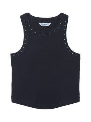 Mayoral Top 6013 Czarny Regular Fit. Czarne t-shirty i topy dla dziewczynek Mayoral, bez wzorów, z bawełny, bez ramiączek. Za 69.99 zł.