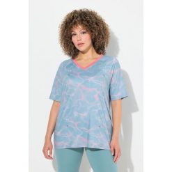 Damskie T-shirt funkcyjny wzór fali dekolt V rękaw 1/2. Zielone t-shirty damskie Ulla Popken, plus size, bez wzorów, z elastanu, bez kołnierzyka. Za 143.99 zł.