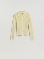 Kardigan z kołnierzykiem - jasnozielony. Zielone kardigany damskie Reserved, l, bez wzorów, z dzianiny. Za 119.99 zł.