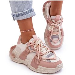 PS1 Damskie Modne Buty Sportowe Sznurowane Beżowo-Różowe Chillout! beżowy. Brązowe obuwie sportowe damskie bez wzorów, ze skóry. Za 240.34 zł.