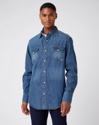 MĘSKA KOSZULA JEANSOWA WRANGLER LS WORKSHIRT TINTED BLUE W5D1AK725 112141437. Niebieskie koszule męskie Wrangler, m, bez wzorów, z jeansu, bez kołnierzyka, bez ramiączek. Za 169.99 zł.