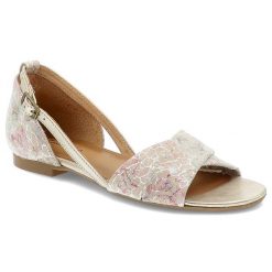 Sandaly damskie Maciejka, skórzane na płaskim obcasie w barwne wzory i wsuwane, beżowe z kwiatkam, 04614-22-00-5. Brązowe sandały damskie Maciejka, z aplikacjami, bez obcasa, na obcasie, bez zapięcia. Za 239.00 zł.