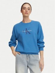Calvin Klein Jeans Bluza Monologo LV047B234G Niebieski Relaxed Fit. Niebieskie bluzy damskie Calvin Klein Jeans, l, bez wzorów, z bawełny, bez kaptura. Za 369.99 zł.