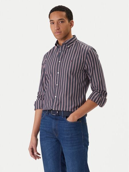 Tommy Hilfiger Koszula MW0MW42441 Granatowy Regular Fit. Niebieskie koszule męskie Tommy Hilfiger, m, bez wzorów, z bawełny, bez kołnierzyka, bez ramiączek. Za 254.99 zł.