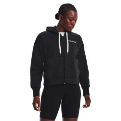 Bluza Rozpinana Damska Skrypt Polar Essential. Czarne bluzy sportowe damskie Under Armour, m, bez wzorów, z bawełny, z kapturem, na fitness i siłownię. Za 239.99 zł.