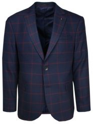 Marynarka, Granatowo-Bordowa w Kratkę, Casualowa, Taliowana, 2 Guziki, Dwa Rozcięcia, Slim -VICTORIO. Niebieskie marynarki męskie Victorio, bez wzorów, z poliesteru, eleganckie. Za 495.00 zł.
