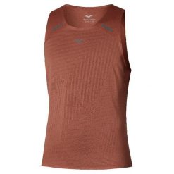 Tank top Mizuno Tech Light Singlet. Brązowe t-shirty męskie Mizuno, l, w ażurowe wzory, z dzianiny, bez kołnierzyka. Za 299.99 zł.