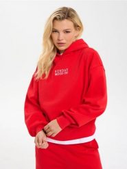 Bluza hoodie z bawełną - czerwony. Czerwone bluzy damskie Sinsay, l, bez wzorów, z bawełny, bez kaptura. Za 45.99 zł.
