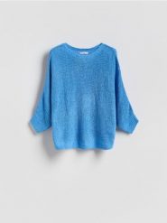 Gładki sweter - jasnoniebieski. Niebieskie swetry damskie Reserved, l, bez wzorów, z dzianiny, bez kołnierzyka, bez ramiączek, bez kaptura. Za 89.99 zł.