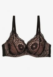 Czarno-Beżowy Biustonosz Typu Full Cup z Ozdobną Koronką Lanithiel. Czarne biustonosze Born2be, bez wzorów, z jeansu. Za 19.99 zł.