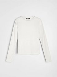 Bawełniana koszulka z długim rękawem - kremowy. Białe t-shirty damskie Sinsay, l, bez wzorów, z bawełny, bez kołnierzyka. Za 19.99 zł.