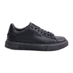 Trampki Sneakersy Męskie Z Eko Skóry Big Star OO174117 Czarne. Czarne trampki męskie bez wzorów, z materiału, klasyczne, bez zapięcia. Za 207.90 zł.