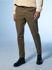 Eleganckie spodnie chino z paskiem - brązowy. Brązowe eleganckie spodnie męskie Sinsay, bez wzorów, eleganckie. Za 99.99 zł.
