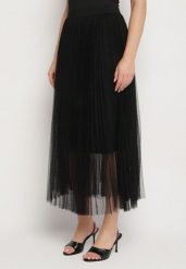 Czarna Tiulowa Spódnica w Kropki o Rozkloszowanym Kroju Folirea. Czarne spódnice damskie Born2be, l, bez wzorów, z tiulu, eleganckie, maxi, rozkloszowane. Za 69.99 zł.