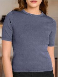Koszulka - niebieski. Niebieskie t-shirty damskie Sinsay, l, bez wzorów, z materiału, bez kołnierzyka. W wyprzedaży za 6.99 zł.