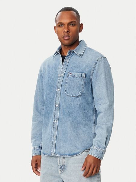 Tommy Jeans Koszula jeansowa DM0DM23701 Niebieski Regular Fit. Niebieskie koszule męskie Tommy Jeans, m, bez wzorów, z jeansu, bez kołnierzyka, bez ramiączek. Za 369.99 zł.