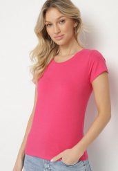 Różowy Bawełniany T-shirt o Klasycznym Fasonie Lialova. Czerwone bluzki damskie Born2be, l, bez wzorów, z bawełny, eleganckie, bez kołnierzyka. Za 29.99 zł.