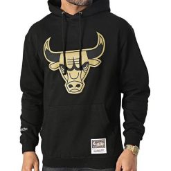 Bluza z kapturem Chicago Bulls. Czarne bluzy męskie Mitchell & Ness, m, bez wzorów, z kapturem. Za 343.50 zł.