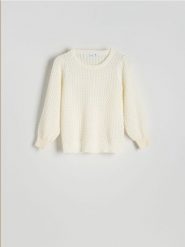 Strukturalny sweter z wiskozą - złamana biel. Swetry damskie Reserved, l, bez wzorów, z dzianiny, bez kołnierzyka, bez ramiączek, bez kaptura. W wyprzedaży za 69.99 zł.