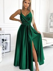Sukienka Model Juliet 512-1 Bottle Green - Numoco. Zielone sukienki damskie NUMOCO, na co dzień, l, z aplikacjami, z elastanu, eleganckie, bez kołnierzyka, plus size, bez ramiączek, maxi, proste. Za 485.92 zł.