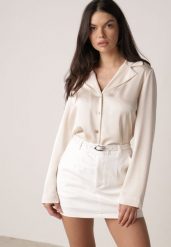 Biała Ołówkowa Spódnica z Bawełną z Paskiem i Podszewką Typu Szorty Vikisola. Białe spódnice damskie Born2be, l, bez wzorów, z bawełny, biznesowe, mini, dopasowane. Za 109.99 zł.