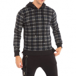 Bluza w kolorze czarno-niebieskim. Czarne bluzy męskie RNT23, w kratkę. W wyprzedaży za 159.95 zł.