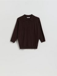 Sweter polo z wiskozą - brązowy. Brązowe swetry damskie Reserved, l, bez wzorów, z dzianiny, bez kołnierzyka, bez ramiączek, bez kaptura. Za 99.99 zł.