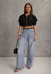 Niebieskie Jeansy Balloon z Bawełną High Waist Pronadina. Niebieskie jeansy damskie Renee, z podwyższonym stanem. Za 99.99 zł.