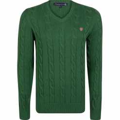 Sweter w kolorze zielonym. Zielone swetry przez głowę męskie Giorgio di Mare, z aplikacjami, z bawełny. W wyprzedaży za 173.95 zł.
