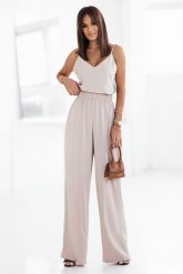 Beżowe Szerokie Spodnie z Gumą. Brązowe spodnie materiałowe damskie Ivon, l, bez wzorów, z gumy. Za 137.90 zł.