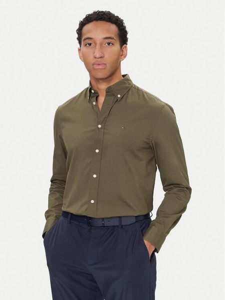 Tommy Hilfiger Koszula MW0MW37550 Khaki Regular Fit. Brązowe koszule męskie Tommy Hilfiger, m, bez wzorów, z bawełny, bez kołnierzyka, bez ramiączek. Za 229.99 zł.
