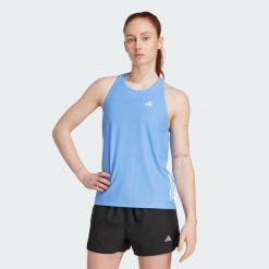 Koszulka bez rękawów Own The Run. Niebieskie koszulki sportowe damskie Adidas, m, bez wzorów, z materiału, bez kołnierzyka, bez ramiączek, do biegania. Za 149.00 zł.