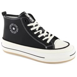 Trampki damskie na platformie delikatnie ocieplone czarne Big Star OO274062. Czarne obuwie sportowe damskie Big Star, bez wzorów, z polaru, retro, bez zapięcia. Za 84.00 zł.