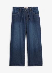 Jeansy z szerokimi nogawkami, cropped. Niebieskie jeansy damskie bonprix. Za 147.99 zł.