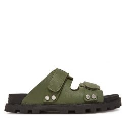 Klapki Hunter. Zielone klapki damskie Hunter, bez wzorów, bez obcasa. Za 199.99 zł.