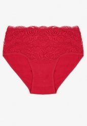 Bordowe Bawełniane Majtki Figi z Koronkowymi Zdobieniami Idissa. Czerwone figi damskie Born2be, plus size, z aplikacjami, z bawełny. Za 19.99 zł.