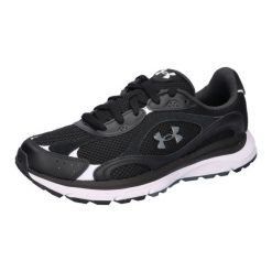 Buty treningowe damskie Under Armour Tech Runner black/black/castlerock. Czarne obuwie sportowe damskie Under Armour, bez wzorów, z materiału, na fitness i siłownię. Za 416.75 zł.