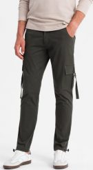 Ombre Męskie spodnie cargo STRAIGHT LEG z paskami na kieszeniach grafitowe V3 OM-PACG-0197 L. Szare spodnie sportowe męskie Ombre, l, bez wzorów. Za 219.99 zł.